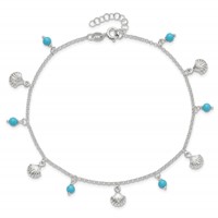 Sterling Silver Shells and Aqua Beads Plus 1 Inch Extender - Total 10 Inch Anklet, 9" view 5