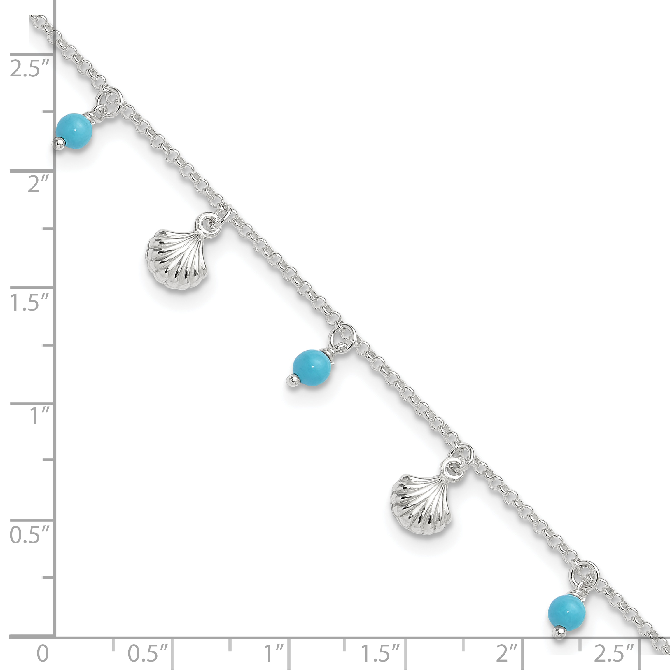 Silver Shells and Aqua Beads 9 inch Plus 1 inch Extender - Total 10 inch Anklet - Picture 7 of 7