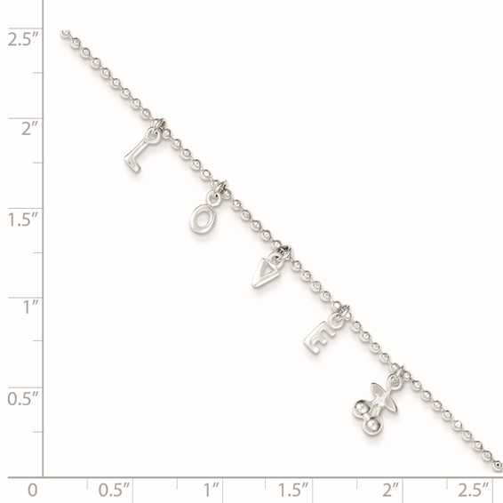 Sterling Silver LOVE Letters 10 inch Plus 1 inch Extender - Total 11 inch Anklet
