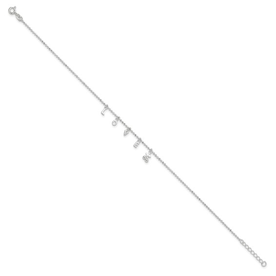 Sterling Silver LOVE Letters 10 inch Plus 1 inch Extender - Total 11 inch Anklet