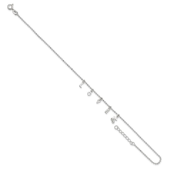 Sterling Silver LOVE Letters 10 inch Plus 1 inch Extender - Total 11 inch Anklet