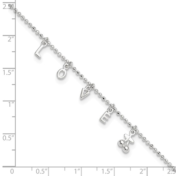 Sterling Silver LOVE Letters 10 inch Plus 1 inch Extender - Total 11 inch Anklet