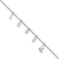 Sterling Silver Love Letters Plus 1 Inch Extender - Total 11 Inch Anklet, 10" view 1