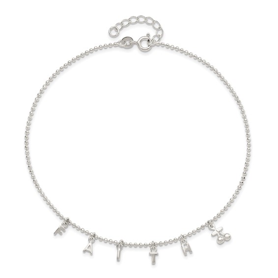 Sterling Silver FAITH Letters 10 inch Plus 1 inch Extender - Total 11 inch Anklet