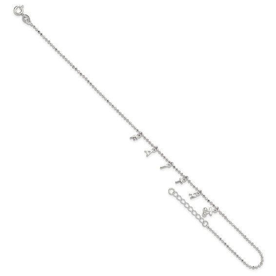 Sterling Silver FAITH Letters 10 inch Plus 1 inch Extender - Total 11 inch Anklet