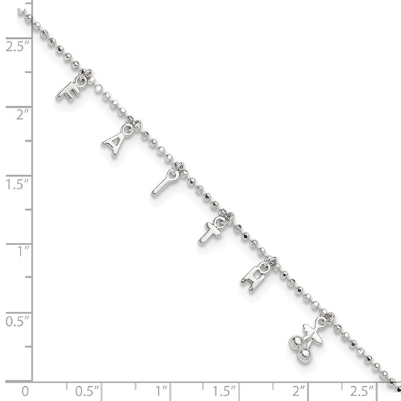 Sterling Silver FAITH Letters 10 inch Plus 1 inch Extender - Total 11 inch Anklet