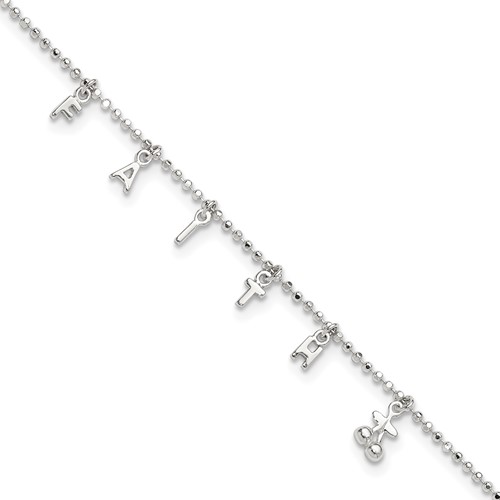 Sterling Silver Faith Letters Plus 1 Inch Extender - Total 11 Inch Anklet, 10"