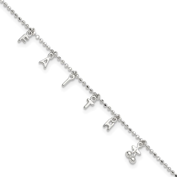Sterling Silver FAITH Letters 10 inch Plus 1 inch Extender - Total 11 inch Anklet