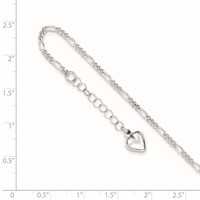 Sterling Silver Figaro Anklet with Puffed Heart Dangle Plus 1 Inch Extender - Total 10 Inch, 9" view 2