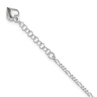 Sterling Silver Figaro Anklet with Puffed Heart Dangle Plus 1 Inch Extender - Total 10 Inch, 9" view 1