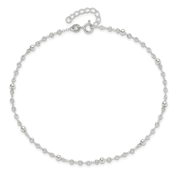 Sterling Silver Beads 10 inch Plus 1 inch Extender - Total 11 inch Anklet