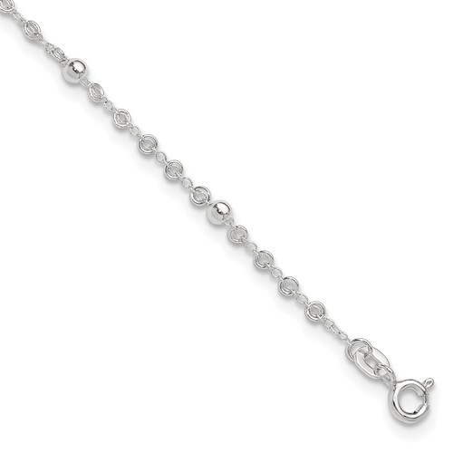 Sterling Silver Beads Plus 1 Inch Extender - Total 11 Inch Anklet, 10"