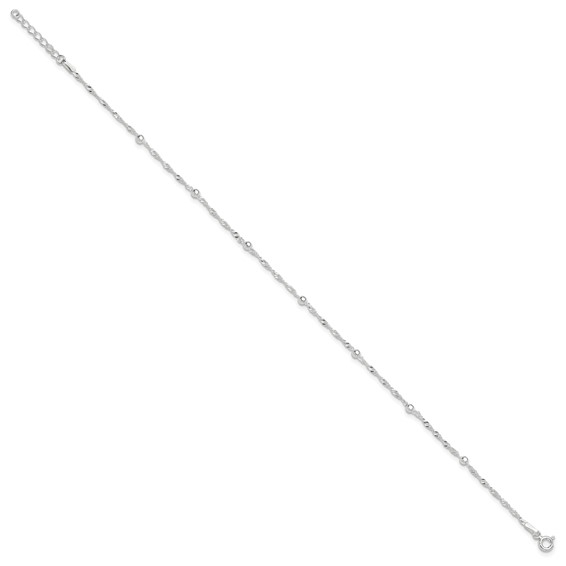 Sterling Silver Bead 7-Station 10 inch Plus 1 inch Extender - Total 11 inch Anklet