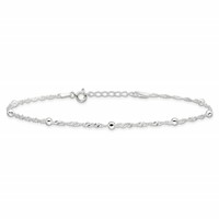 Sterling Silver Bead 7-Station Plus 1 Inch Extender - Total 11 Inch Anklet, 10" view 3