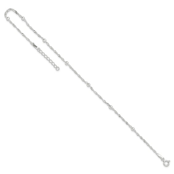 Sterling Silver Bead 7-Station 10 inch Plus 1 inch Extender - Total 11 inch Anklet