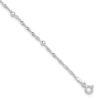 Sterling Silver Bead 7-Station Plus 1 Inch Extender - Total 11 Inch Anklet, 10" view 1