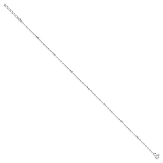 Sterling Silver Bead 7-Station 10 inch Plus 1 inch Extender - Total 11 inch Anklet