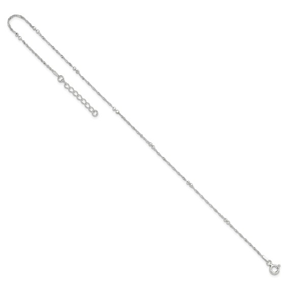 Sterling Silver Bead 7-Station 10 inch Plus 1 inch Extender - Total 11 inch Anklet
