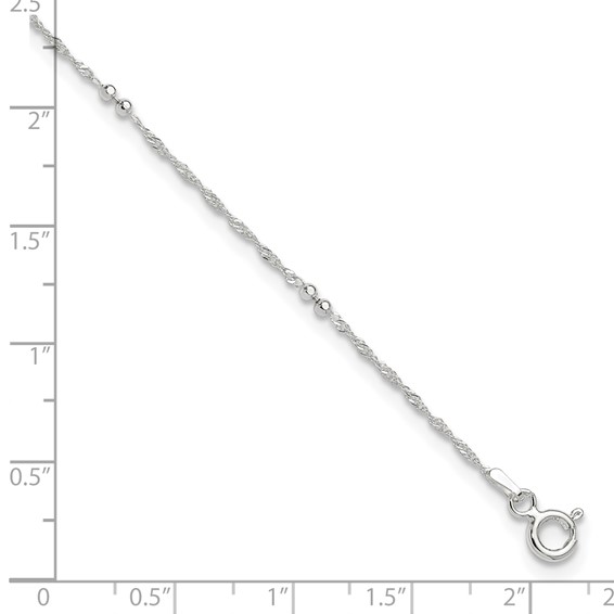 Sterling Silver Bead 7-Station 10 inch Plus 1 inch Extender - Total 11 inch Anklet