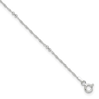 Sterling Silver Bead 7-Station 10 inch Plus 1 inch Extender - Total 11 inch Anklet