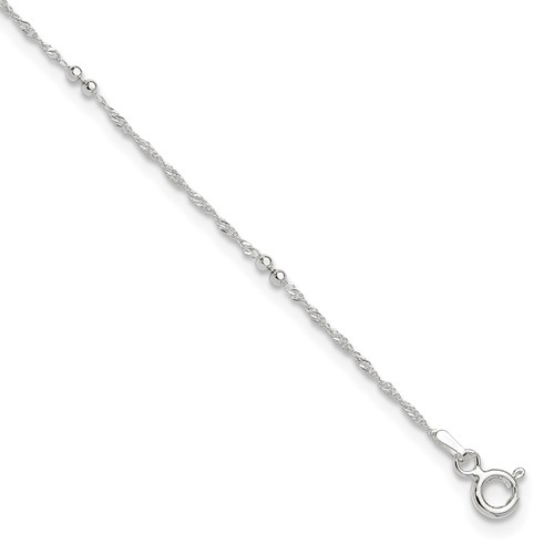 Sterling Silver Bead 7-Station Plus 1 Inch Extender - Total 11 Inch Anklet, 10"