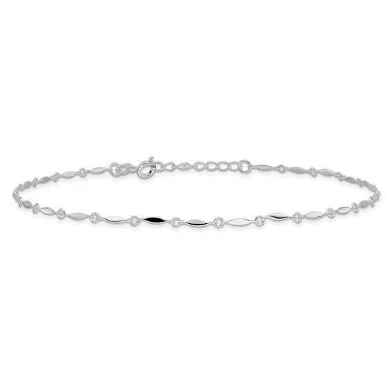 Sterling Silver Fancy Link 9 inch Plus 1 inch Extender - Total 10 inch Anklet