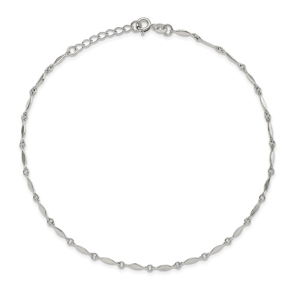 Sterling Silver Fancy Link 9 inch Plus 1 inch Extender - Total 10 inch Anklet