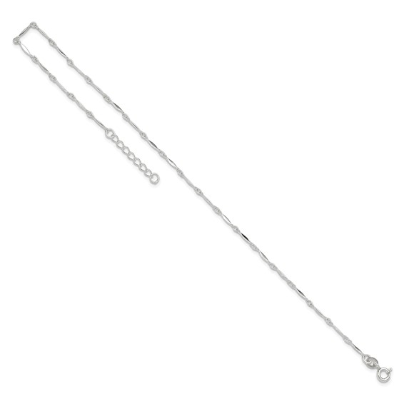Sterling Silver Fancy Link 10 inch Plus 1 inch Extender - Total 11 inch Anklet