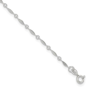 Sterling Silver Fancy Link 10 inch Plus 1 inch Extender - Total 11 inch Anklet