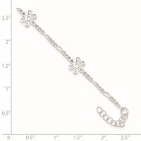 Sterling Silver Figaro Chain Flowers 5-Station Plus 1 Inch Extender - Total 10 Inch Anklet - 9in view 2