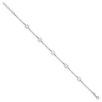 Sterling Silver Figaro Chain Flowers 5-Station Plus 1 Inch Extender - Total 10 Inch Anklet - 9in view 3