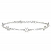 Sterling Silver Figaro Chain Flowers 5-Station Plus 1 Inch Extender - Total 10 Inch Anklet - 9in view 4