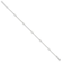 Sterling Silver Cable Chain Flowers 5-Station Plus 1 Inch Extender - Total 10 Inch Anklet, 9" view 2