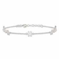 Sterling Silver Cable Chain Flowers 5-Station Plus 1 Inch Extender - Total 10 Inch Anklet, 9" view 3