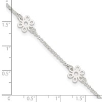 Sterling Silver Cable Chain Flowers 5-Station Plus 1 Inch Extender - Total 10 Inch Anklet, 9" view 4