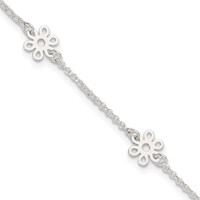 Sterling Silver Cable Chain Flowers 5-Station Plus 1 Inch Extender - Total 10 Inch Anklet, 9" view 1