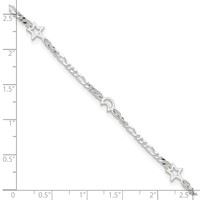 Sterling Silver Moon and Star Plus 1 Inch Extender - Total 10 Inch Anklet, 9" view 4