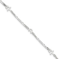 Sterling Silver Moon and Star Plus 1 Inch Extender - Total 10 Inch Anklet, 9" view 1