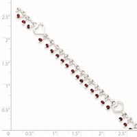 Sterling Silver Red Beads and Heart 10 Inch Plus 1 Inch Extender - Total 11 Inch Anklet view 5
