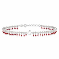 Sterling Silver Red Beads and Heart 10 Inch Plus 1 Inch Extender - Total 11 Inch Anklet view 3