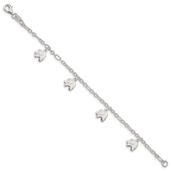 Sterling Silver Polished Elephants with 1in ext. Children's Bracelet