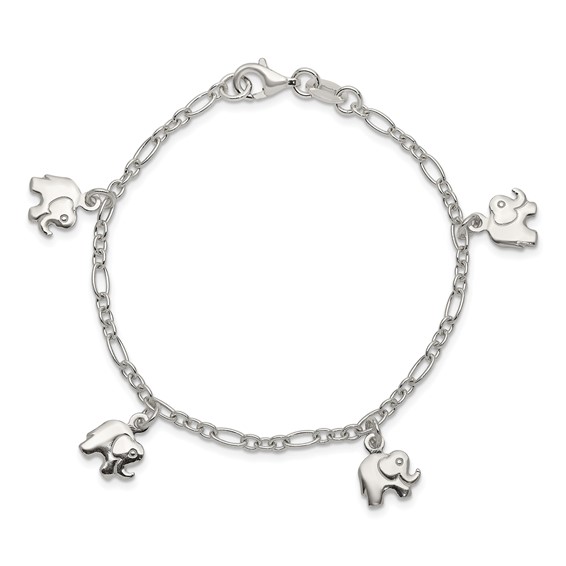 Sterling Silver Polished Elephants with 1in ext. Children's Bracelet