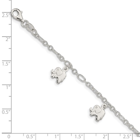 Sterling Silver Polished Elephants with 1in ext. Children's Bracelet