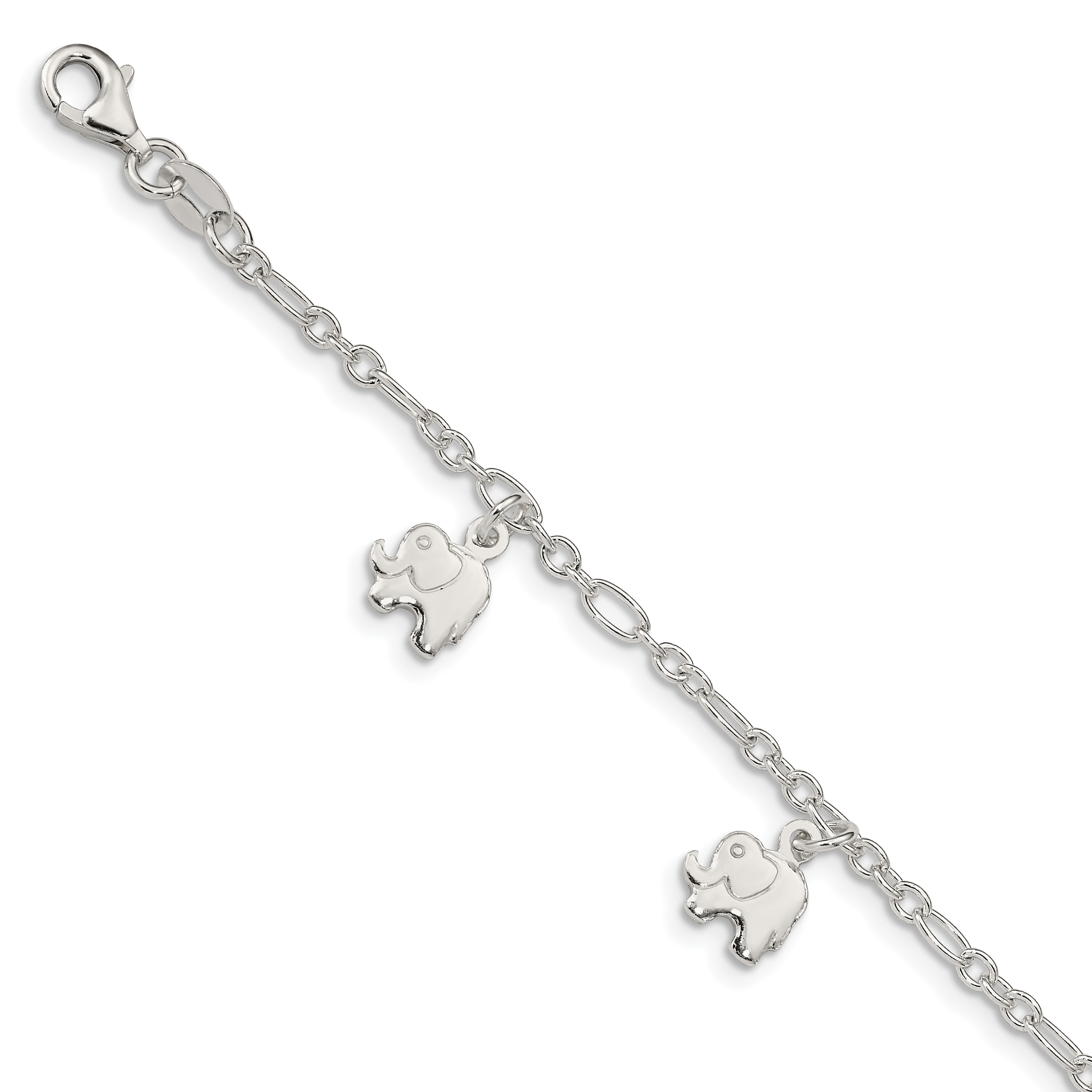 Sterling Silver Polished Elephants with 1in ext. Children's Bracelet (QG3191-6)