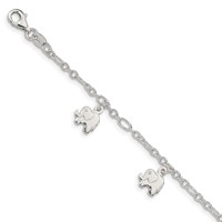 Sterling Silver Polished Elephants Bracelet with Ext. Children's, 1" view 1