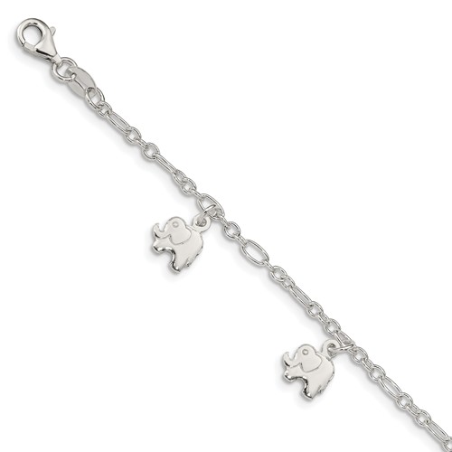 Sterling Silver Polished Elephants Bracelet with Ext. Children's, 1"
