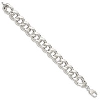 Sterling Silver Hollow Polished 14.75mm Curb Mens Bracelet, 9" view 2