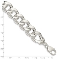 Sterling Silver Hollow Polished 14.75mm Curb Mens Bracelet, 9" view 3