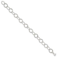 Sterling Silver Polished Textured 9mm Fancy Link Bracelet, 7.5" view 2
