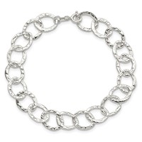 Sterling Silver Polished Textured 9mm Fancy Link Bracelet, 7.5" view 3